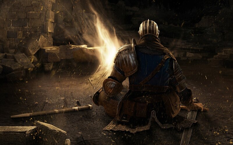 Knight in Armor — Brown, Dramatic, Night, 3d Render, Fire, Sword