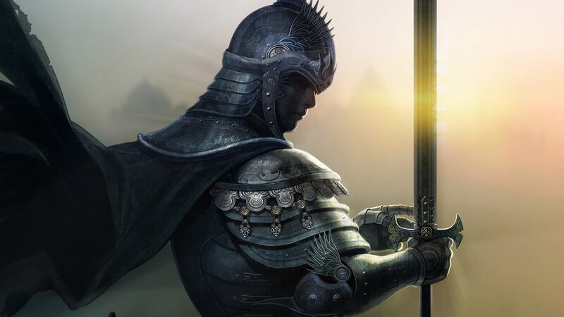 Knight in Armor — Gray, Dramatic, Sunrise, Digital Art