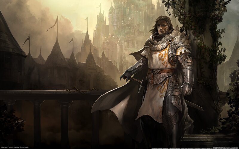 Knight in Armor — Gray, Dramatic, Sunset, Digital Art, Castle