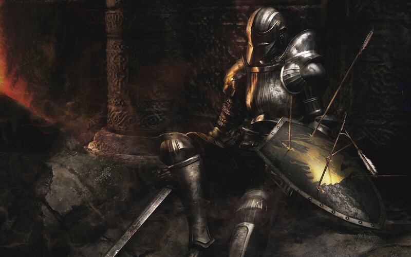 knight in armor in dark dungeon