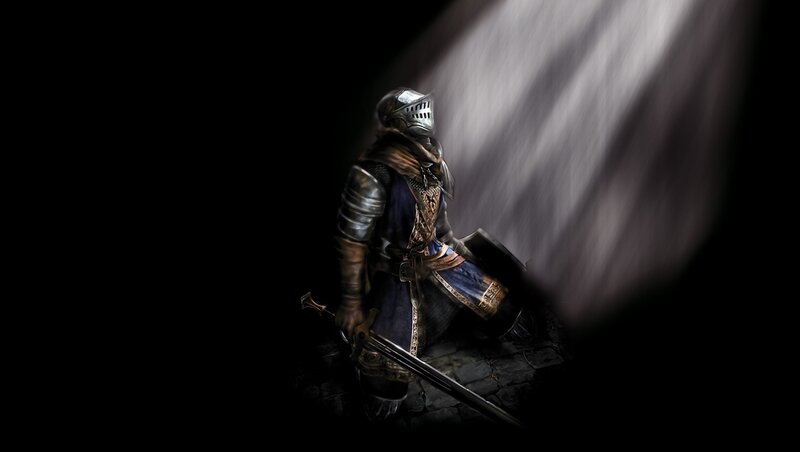 Knight in Armor Kneeling — Black, Dramatic, Digital Art