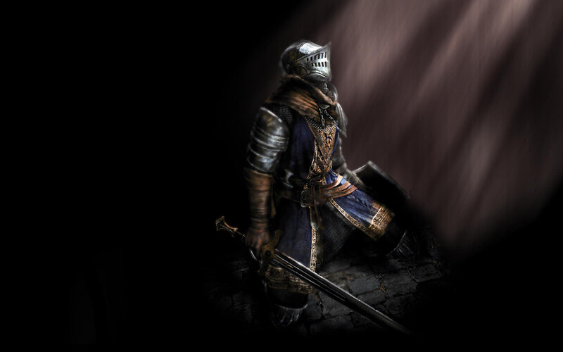 Knight in Armor Kneeling — Black, Dramatic, Night