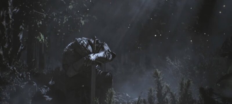 Knight in Armor Kneeling — Black, Somber, Dramatic