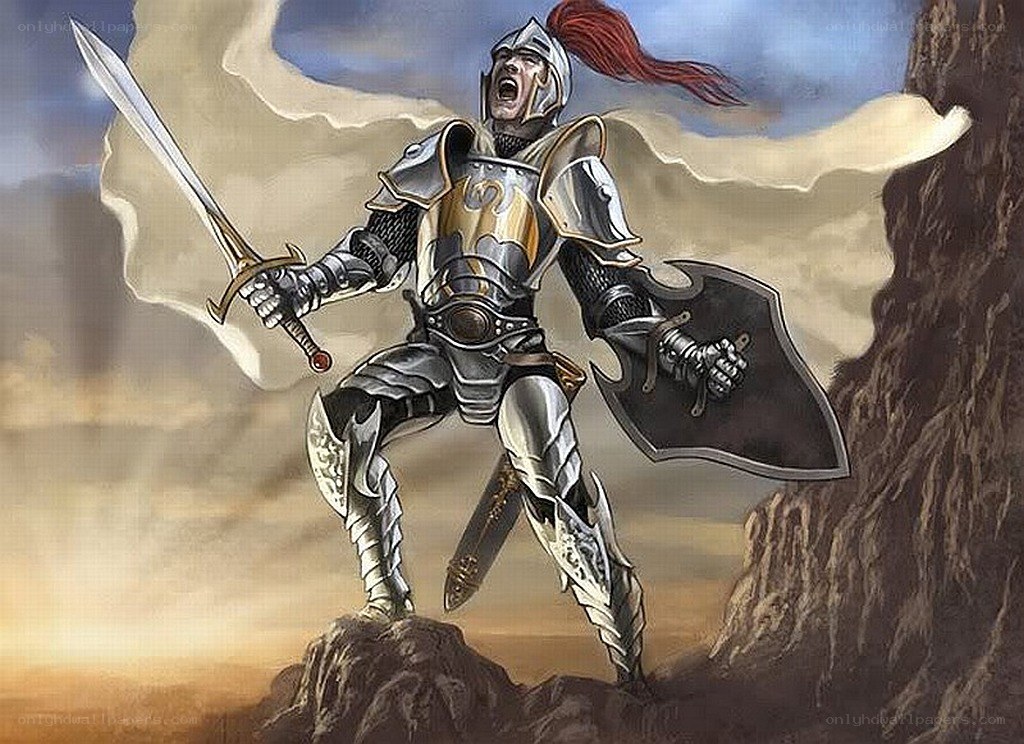 Knight in armor on a cliff