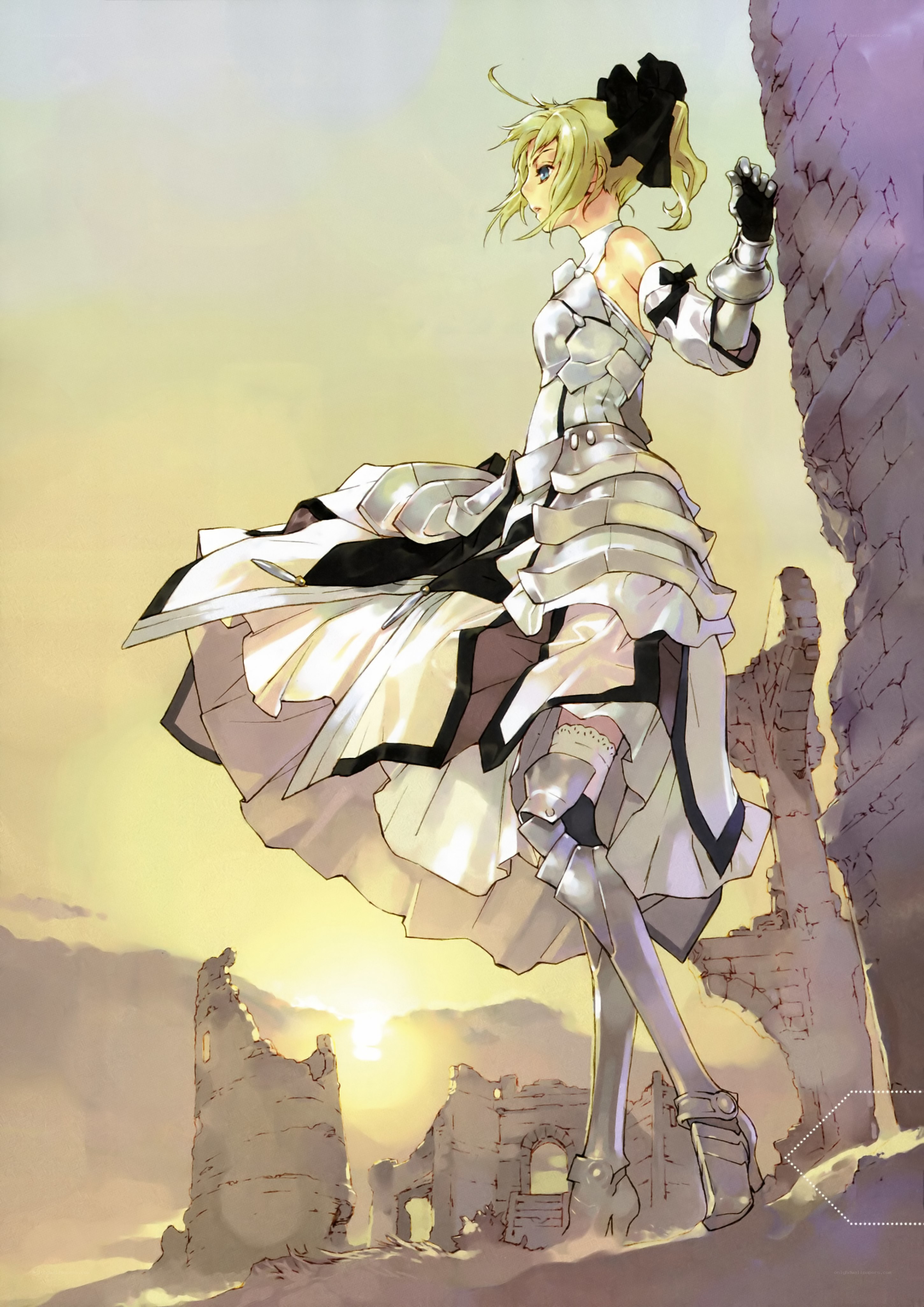 Knight in armor on ruins