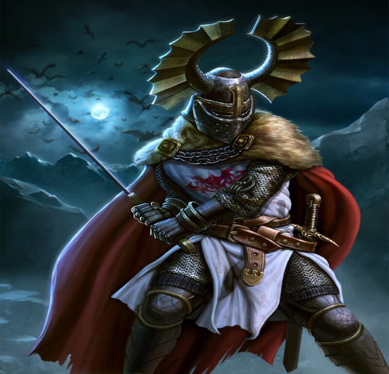 Knight in Armor — Red, Dramatic, Night
