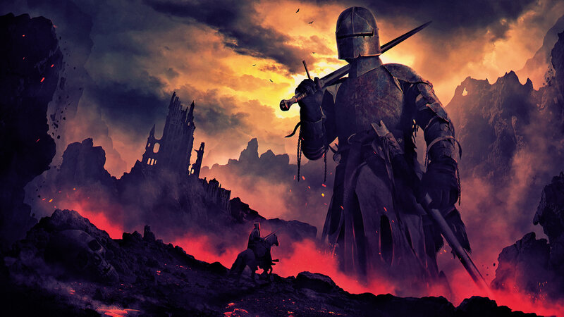 Knight in Armor — Red, Dramatic, Sunset