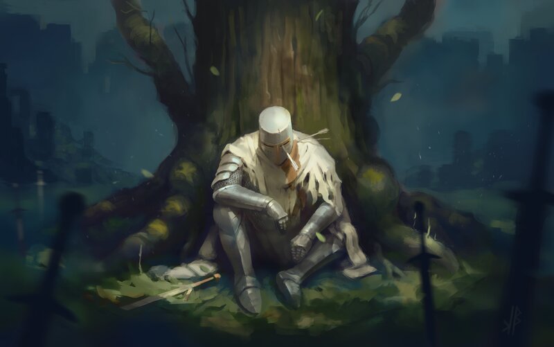 Knight in Armor Sitting — Green