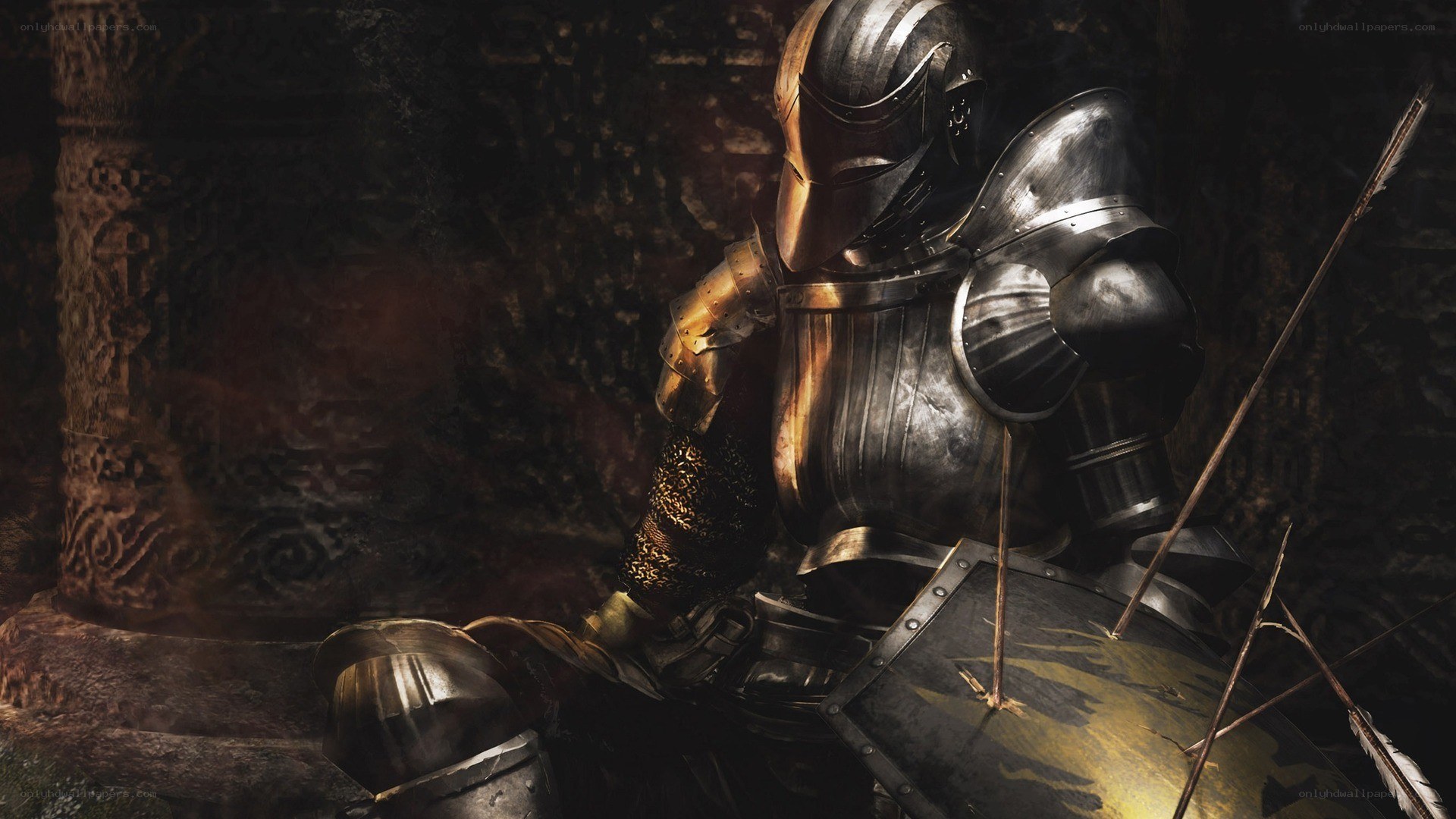 knight in armor with arrows