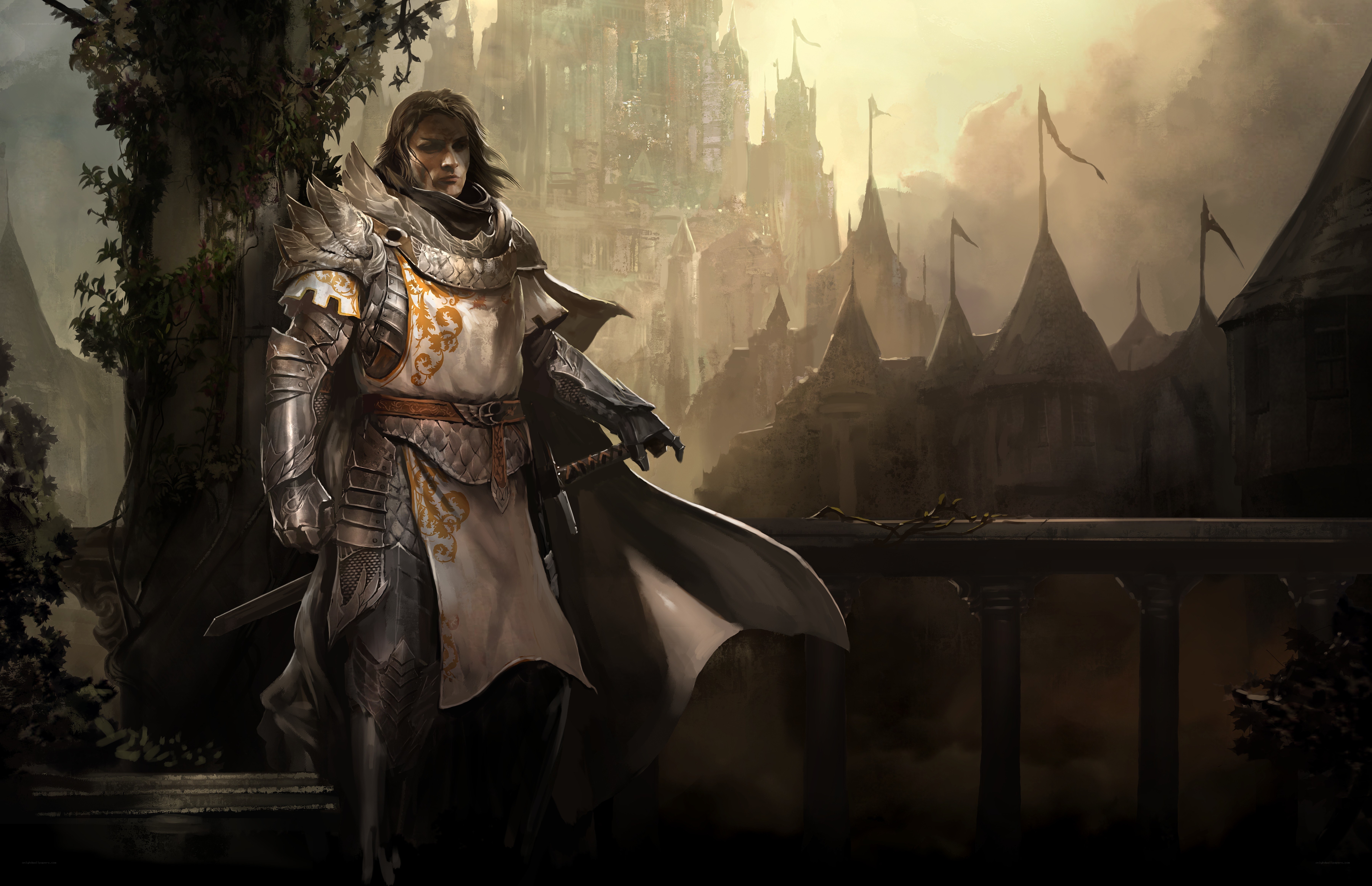 knight in armor with castle