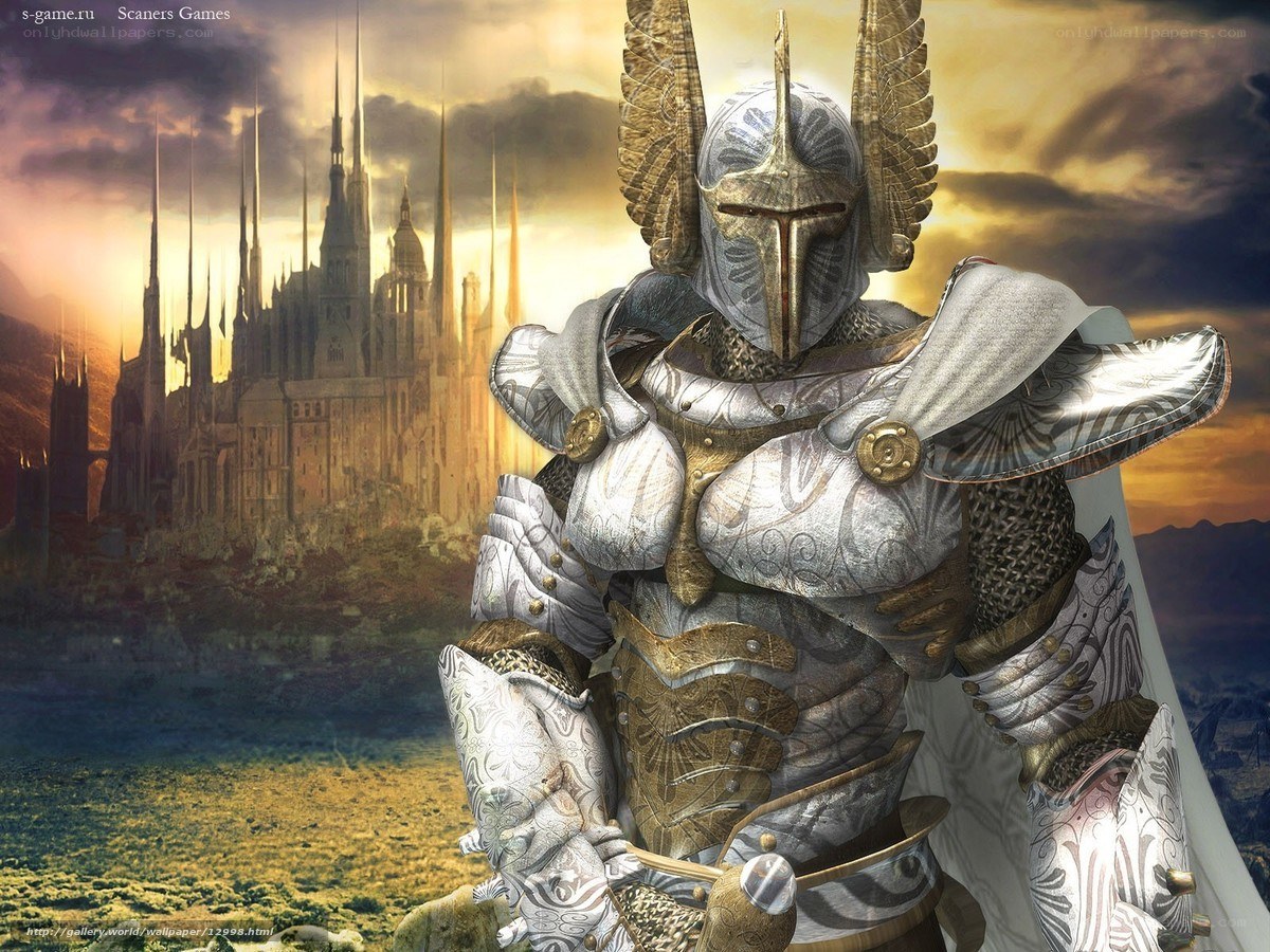 Knight in armor with castle