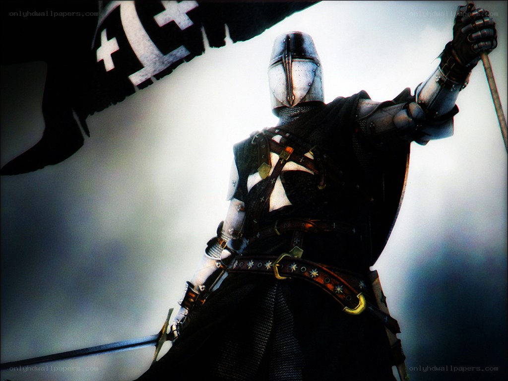 Knight in armor with flag
