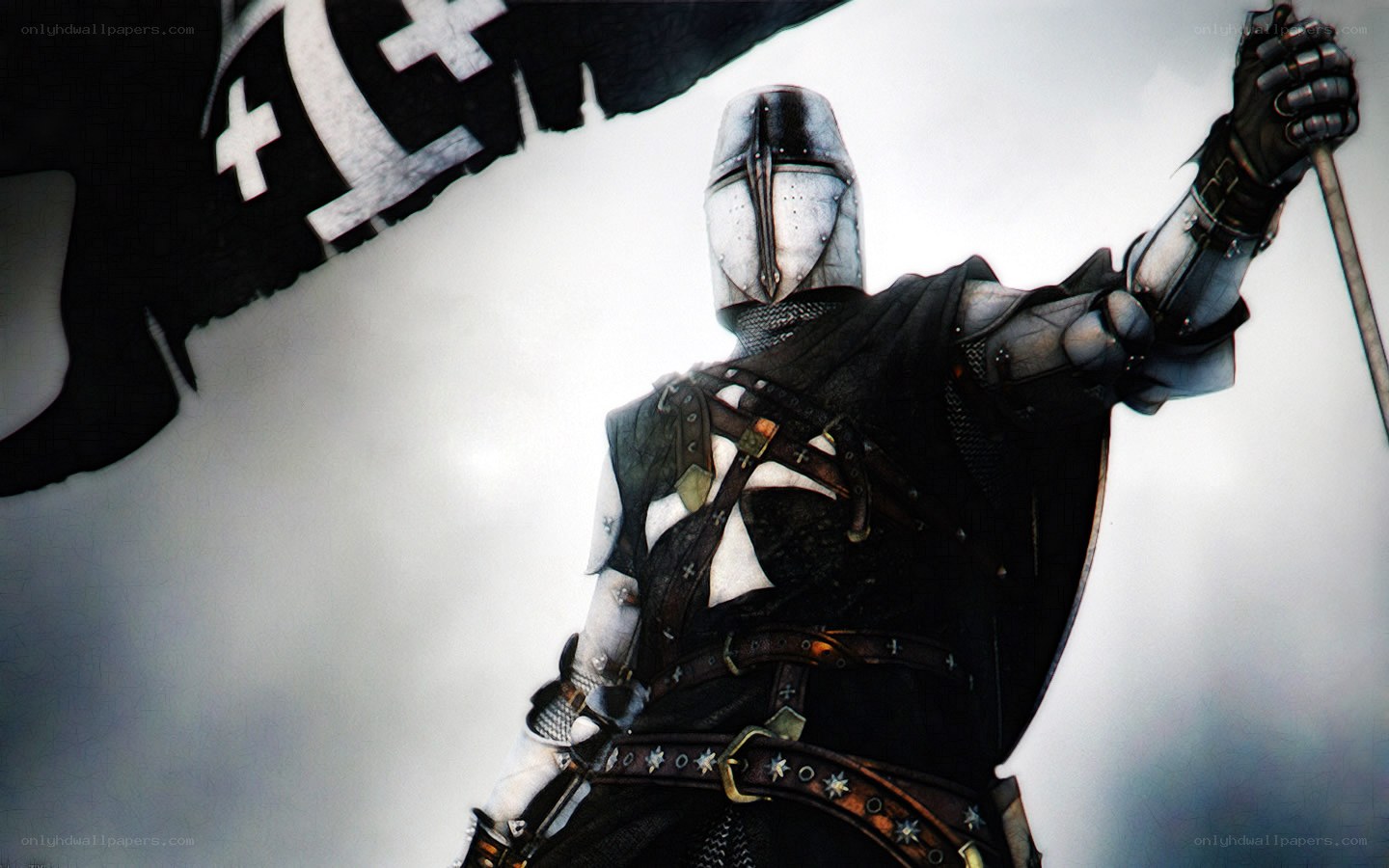 knight in armor with flag
