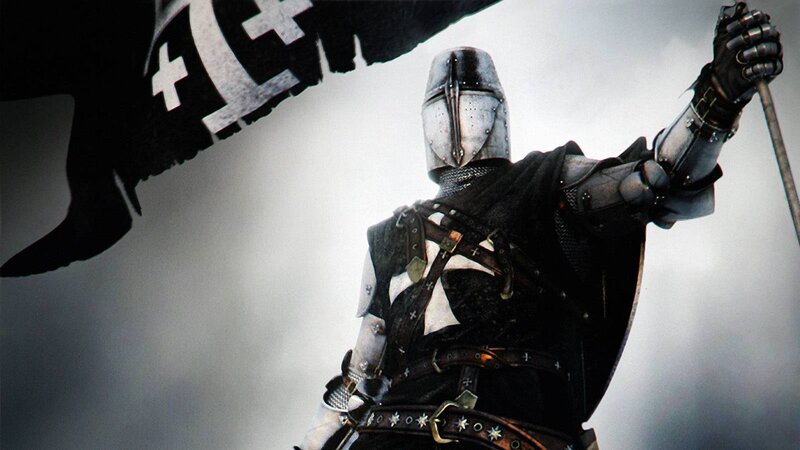 knight in armor with flag