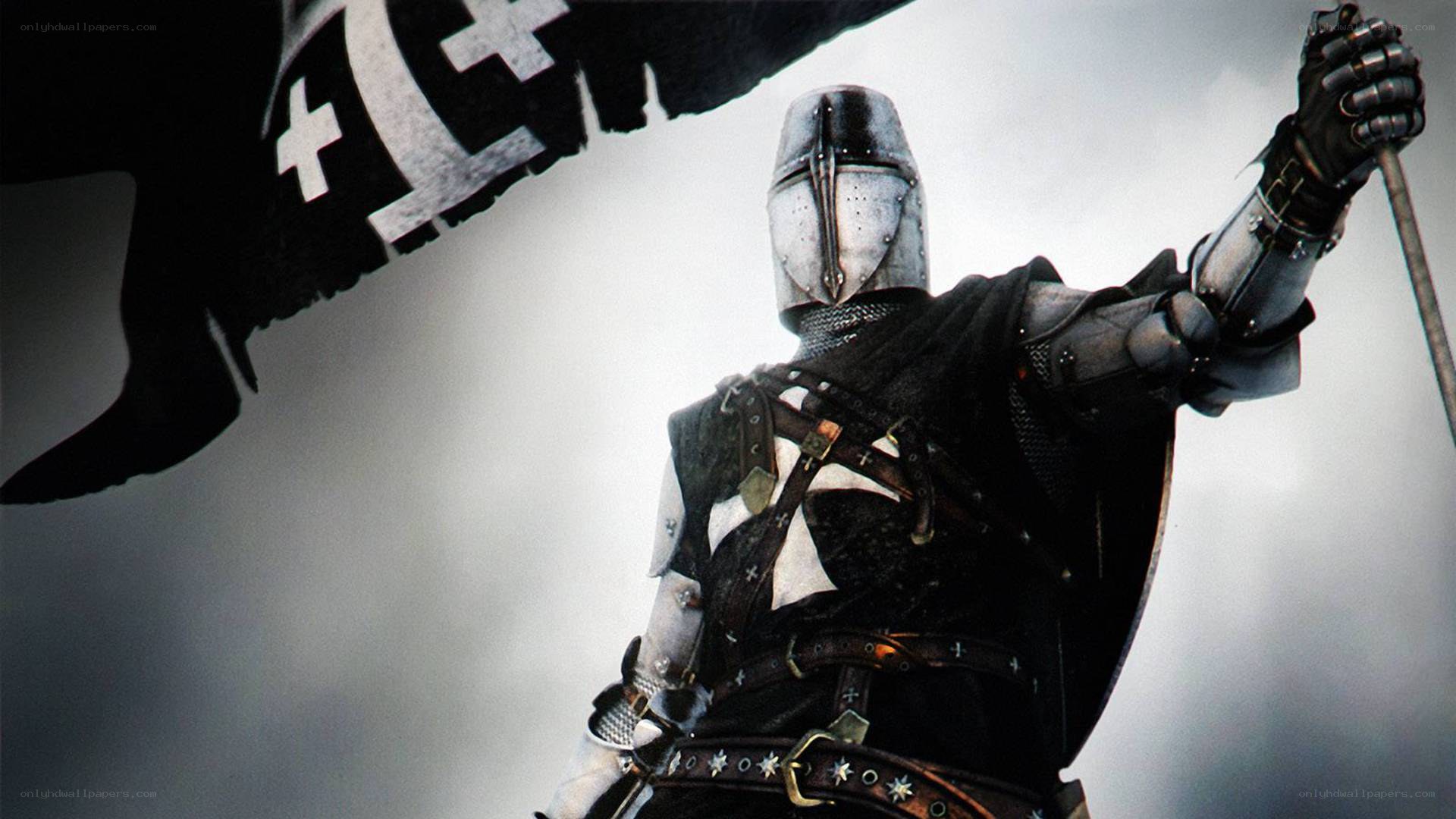 knight in armor with flag