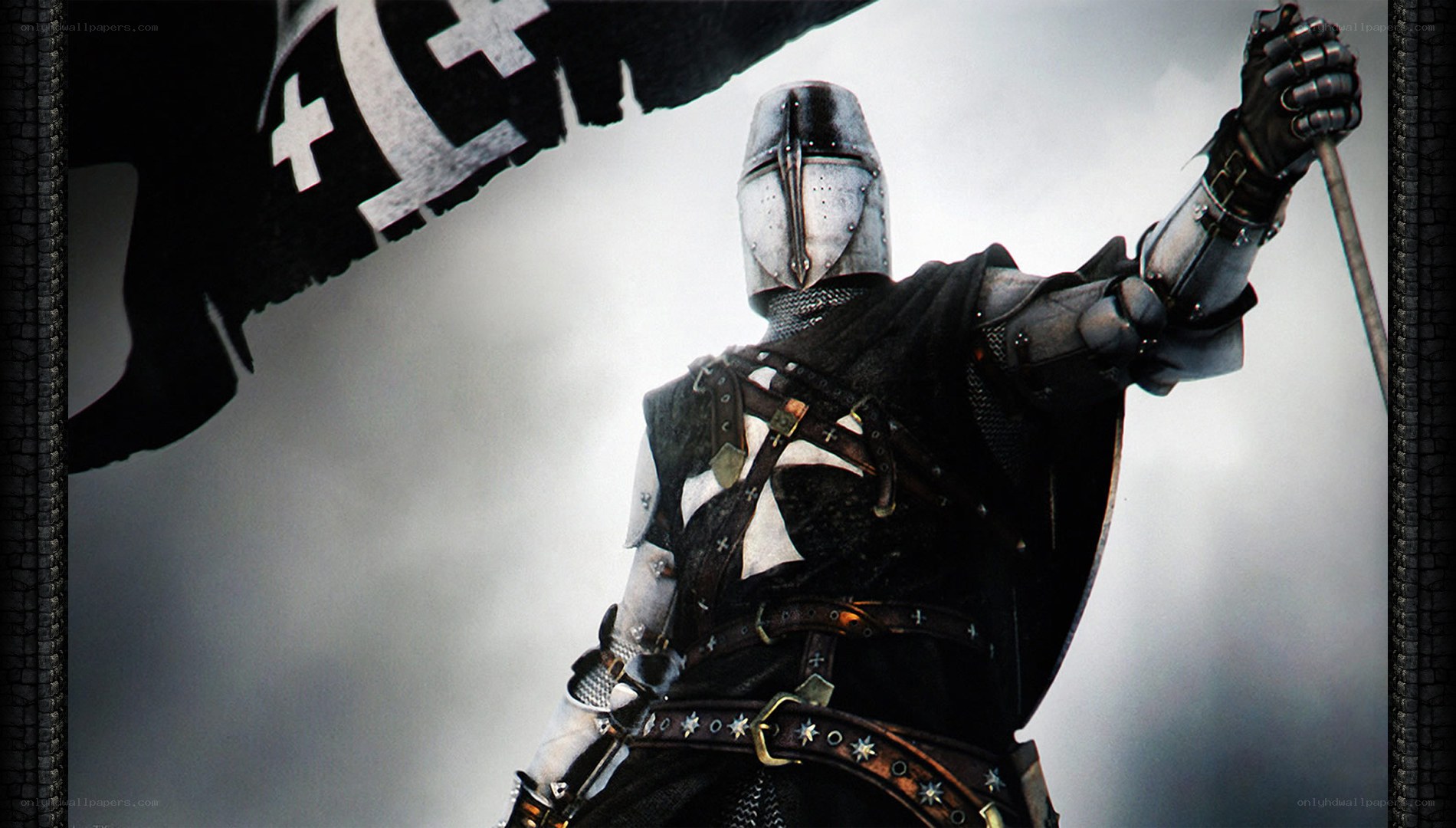 Knight in armor with flag