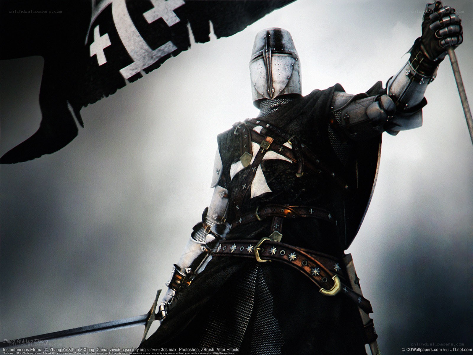 Knight in armor with flag