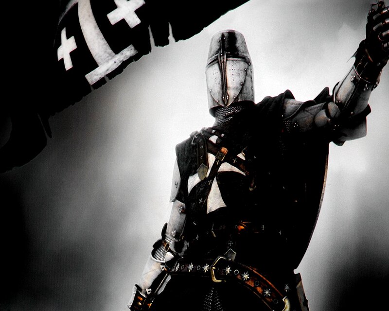 Knight in armor with flag
