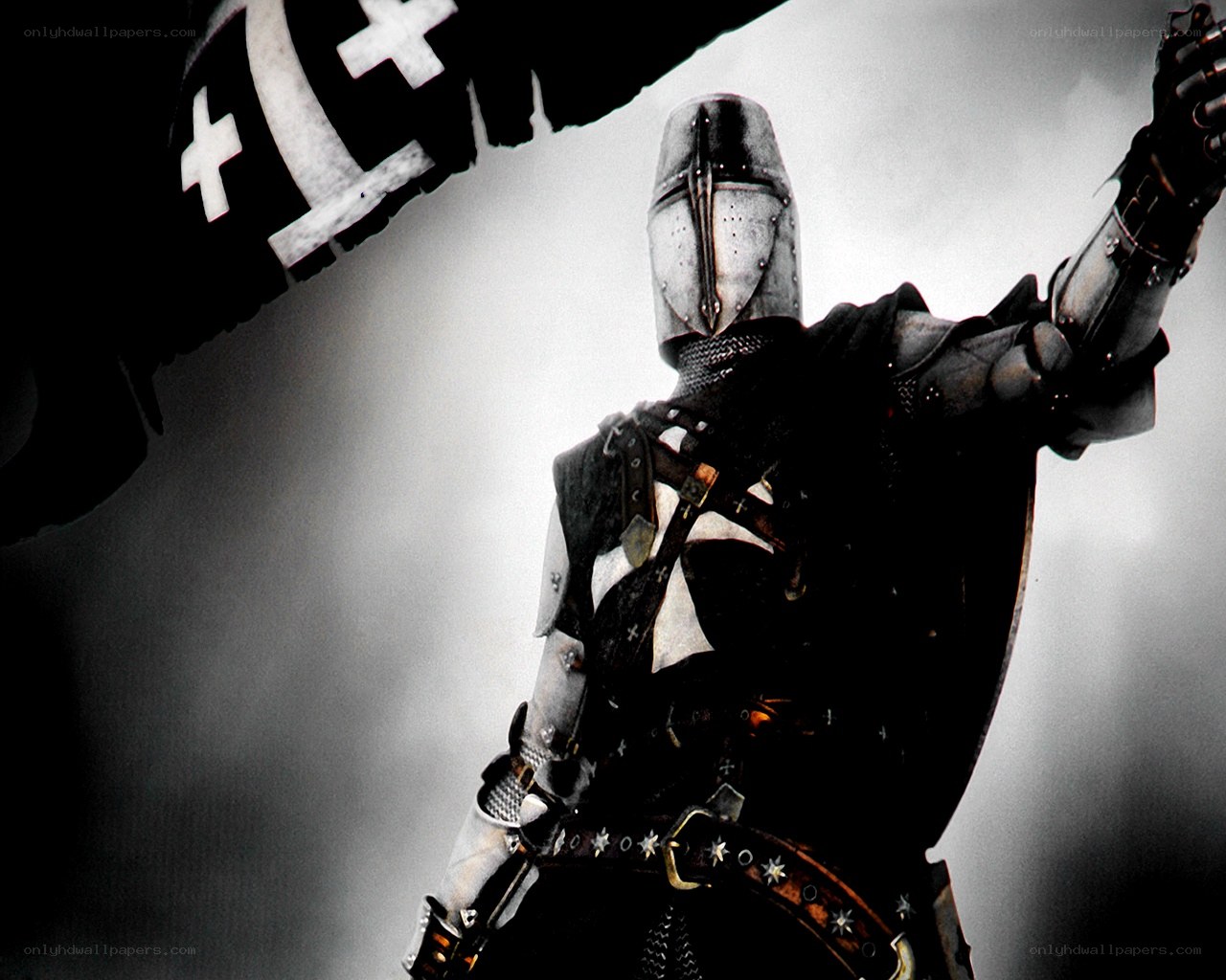 Knight in armor with flag