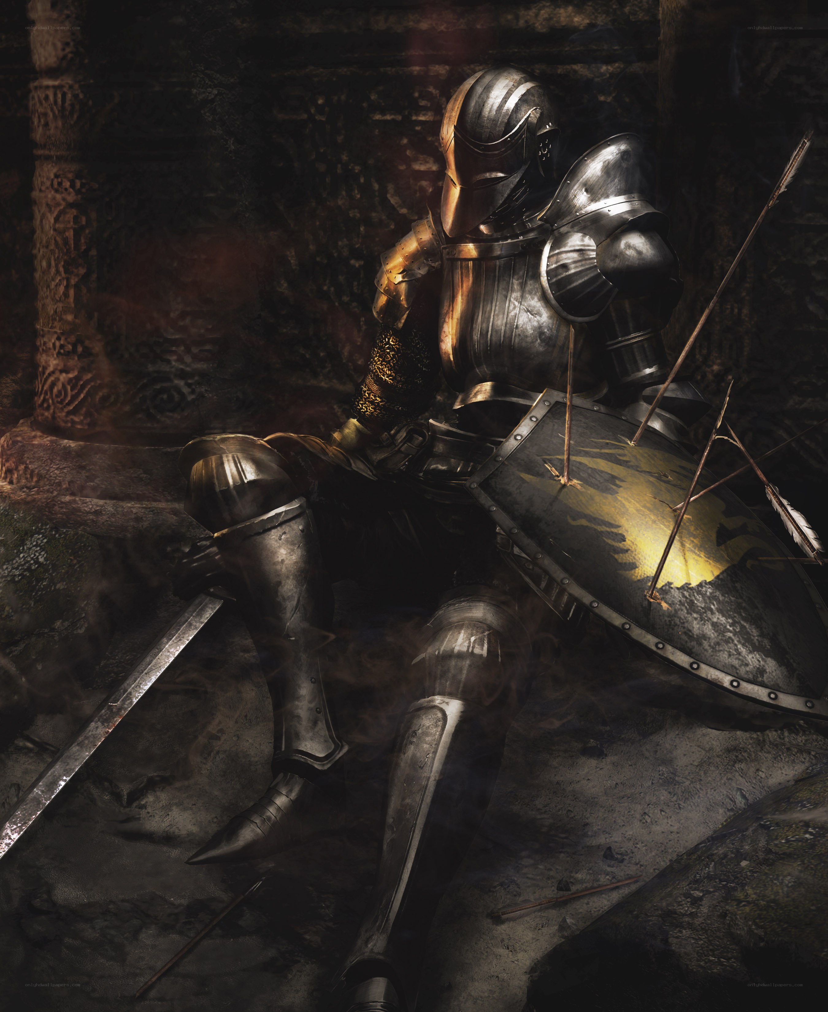 Knight in armor with shield