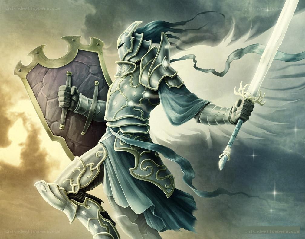 Knight in armor with sword and shield