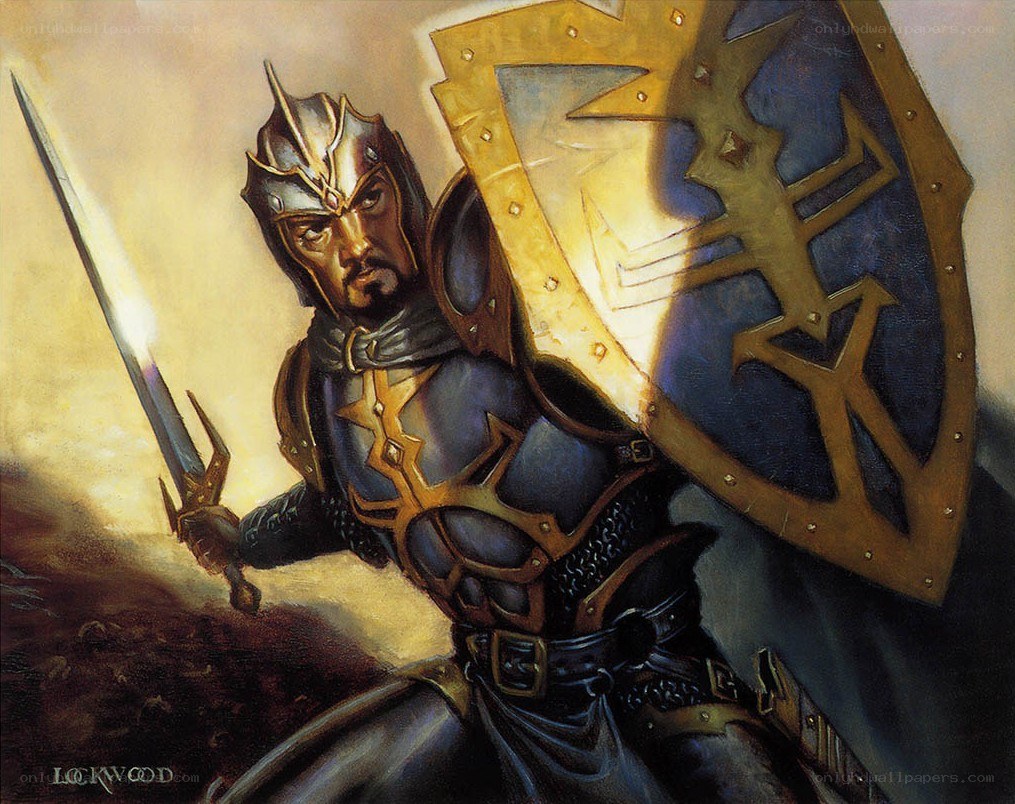 Knight in armor with sword and shield