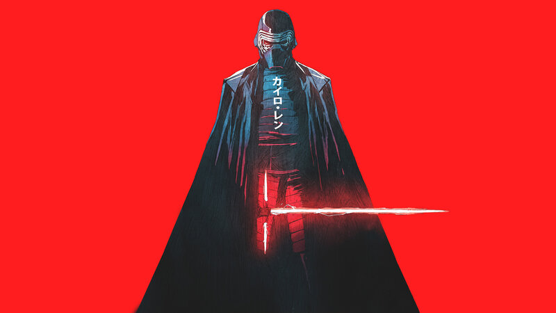 Knight in Black Armor — Red, Dramatic, Digital Art