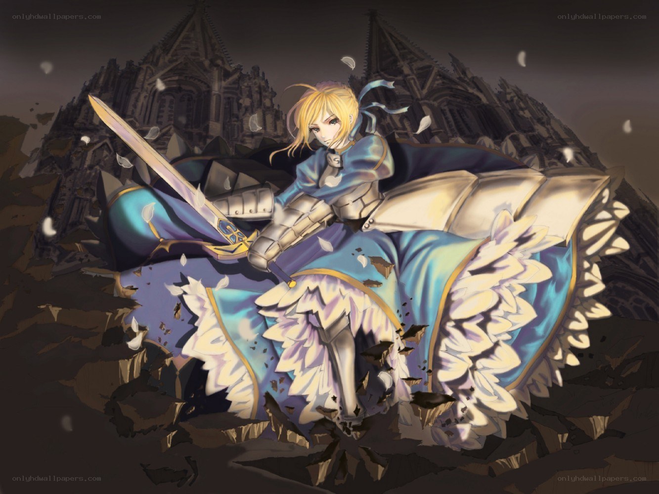 Knight in blue armor with sword