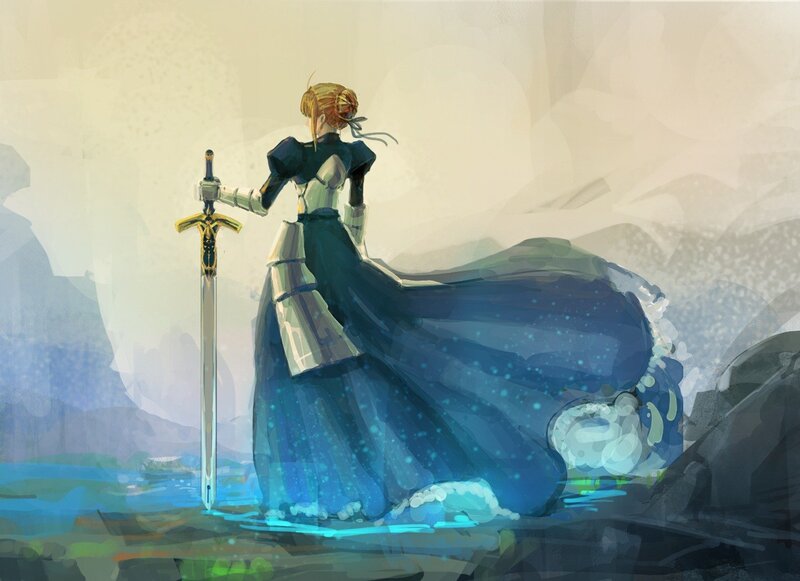 Knight in blue dress with sword
