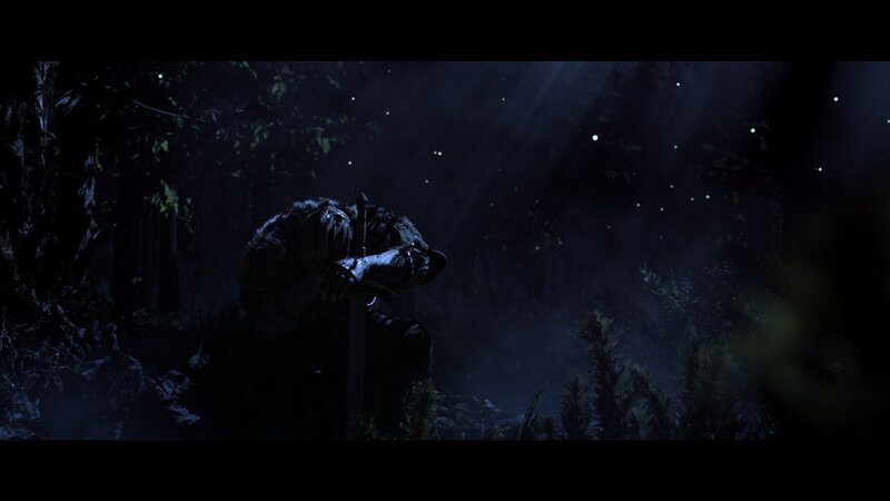 Knight in Dark Forest — Black, Dramatic