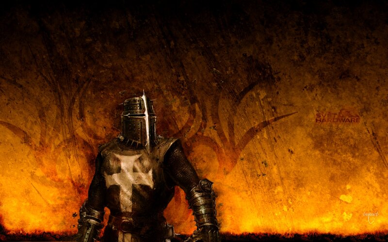 Knight in fiery background