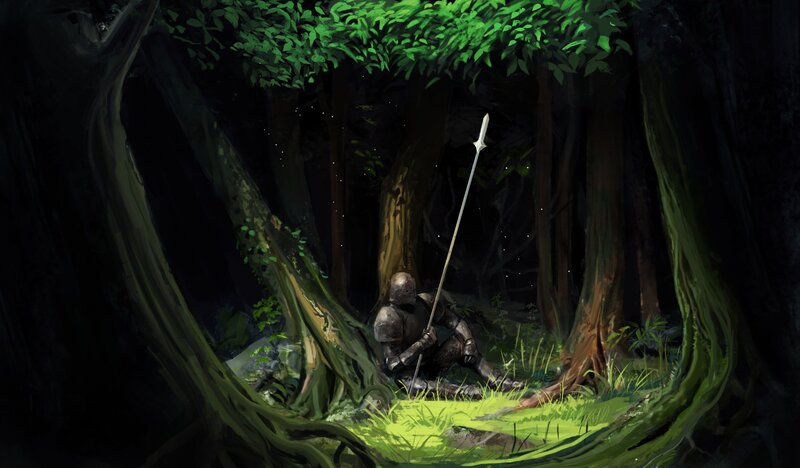 Knight in Forest — Green, Dark