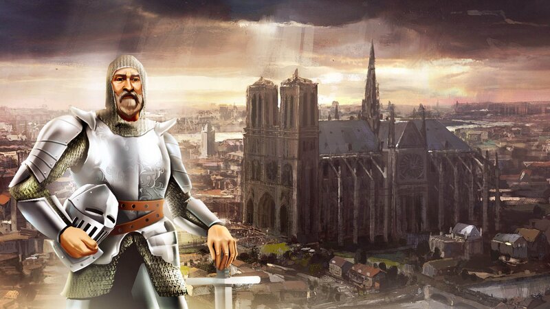 Knight in front of cathedral