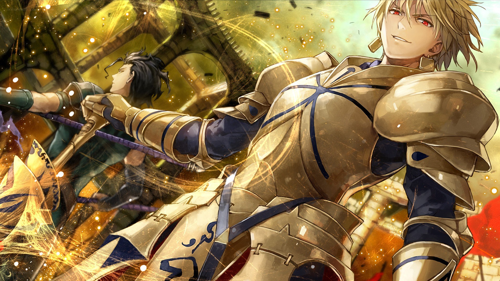 Knight in golden armor fighting