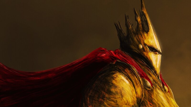 Knight in Golden Armor — Gold, Dramatic, Digital Art, Red Cape