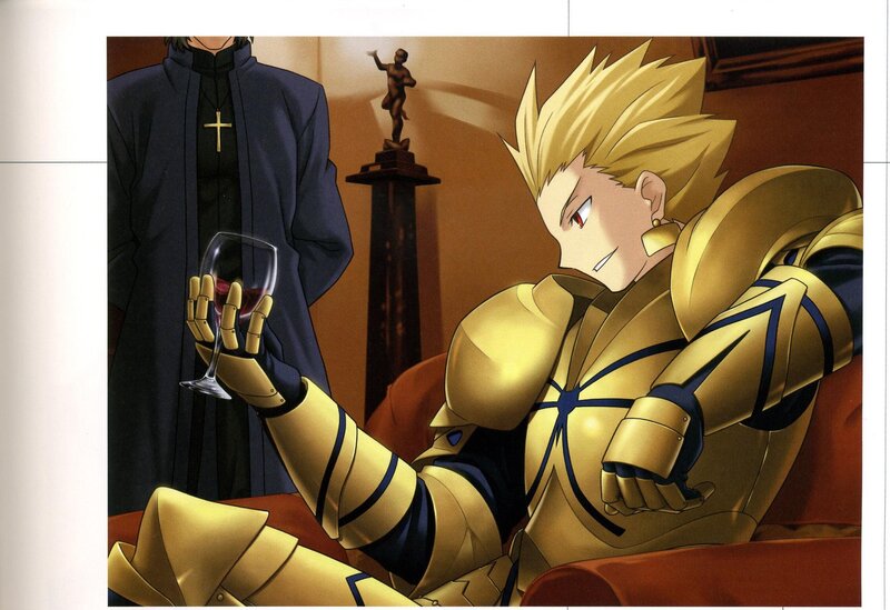 Knight in golden armor with wine