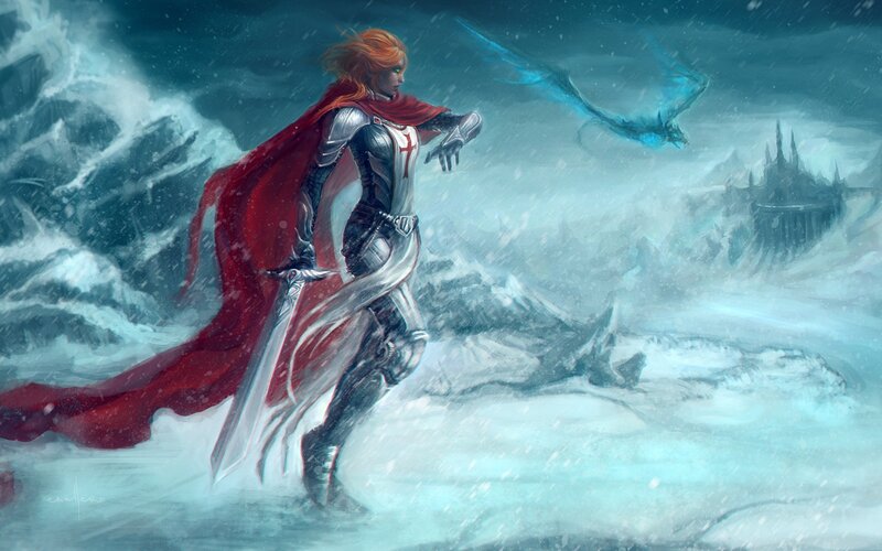 Knight in Red Cape — Dramatic, Winter, Digital Art