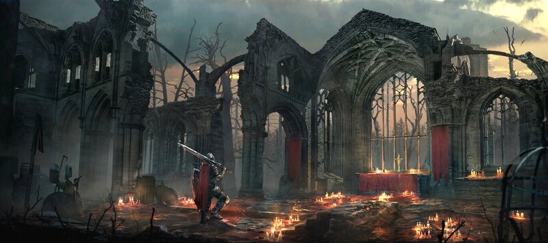 Knight in Ruined Cathedral — Gray