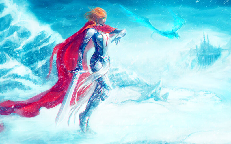Knight in Snowy Landscape — Blue