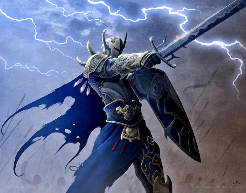 Knight in stormy battle
