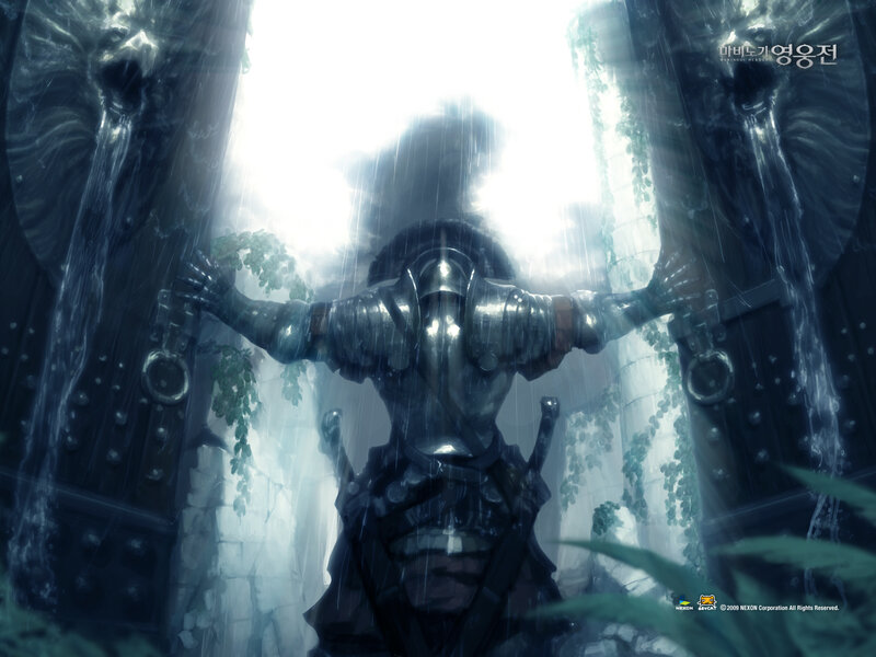 Knight in the rain at ancient gate