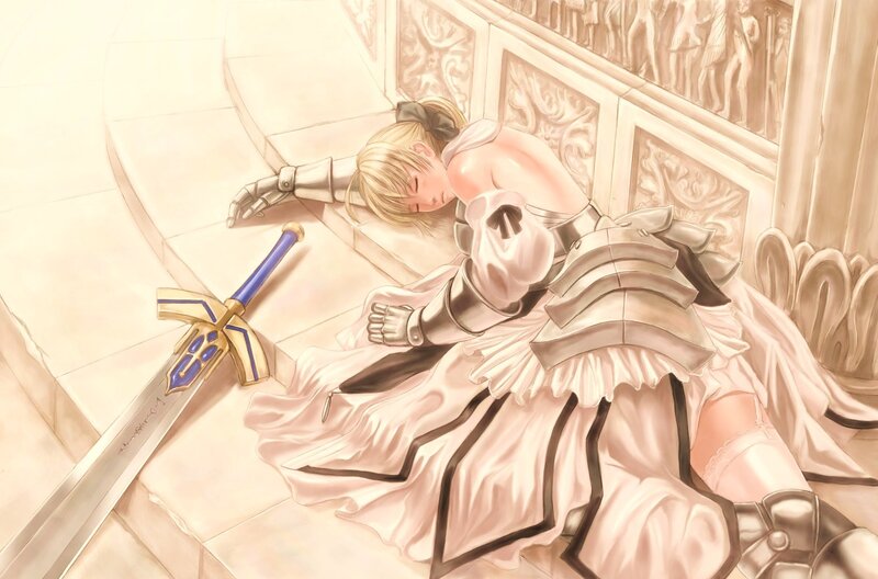 Knight in white armor sleeping