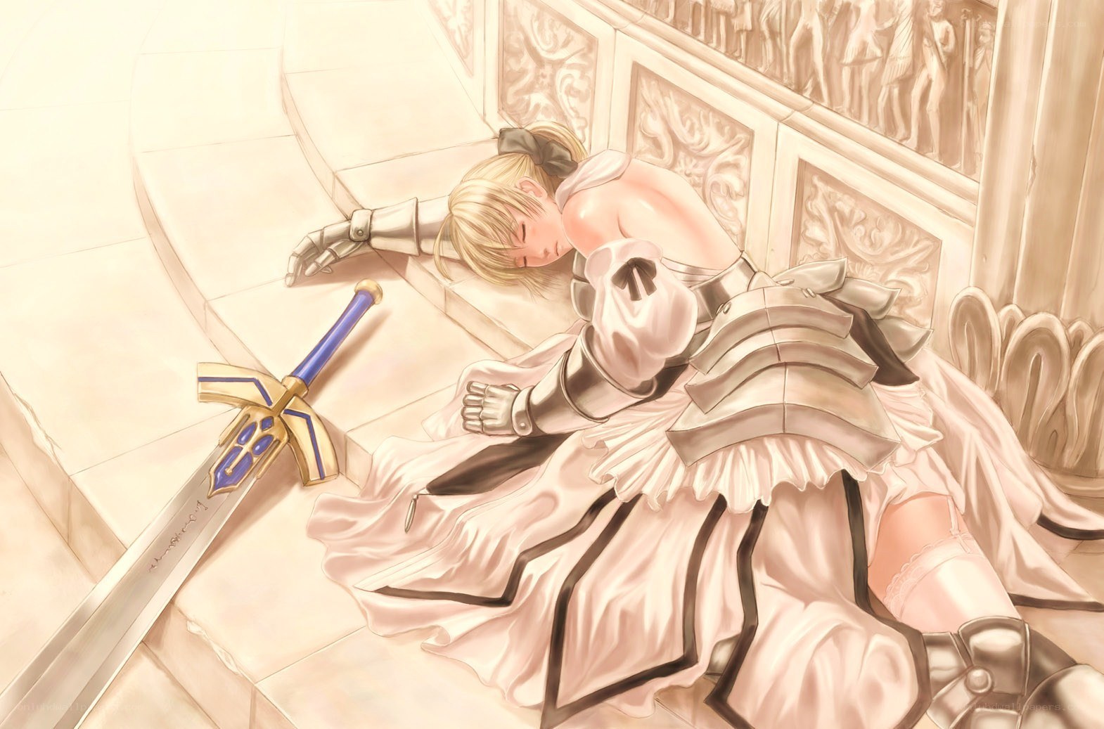 Knight in white armor sleeping