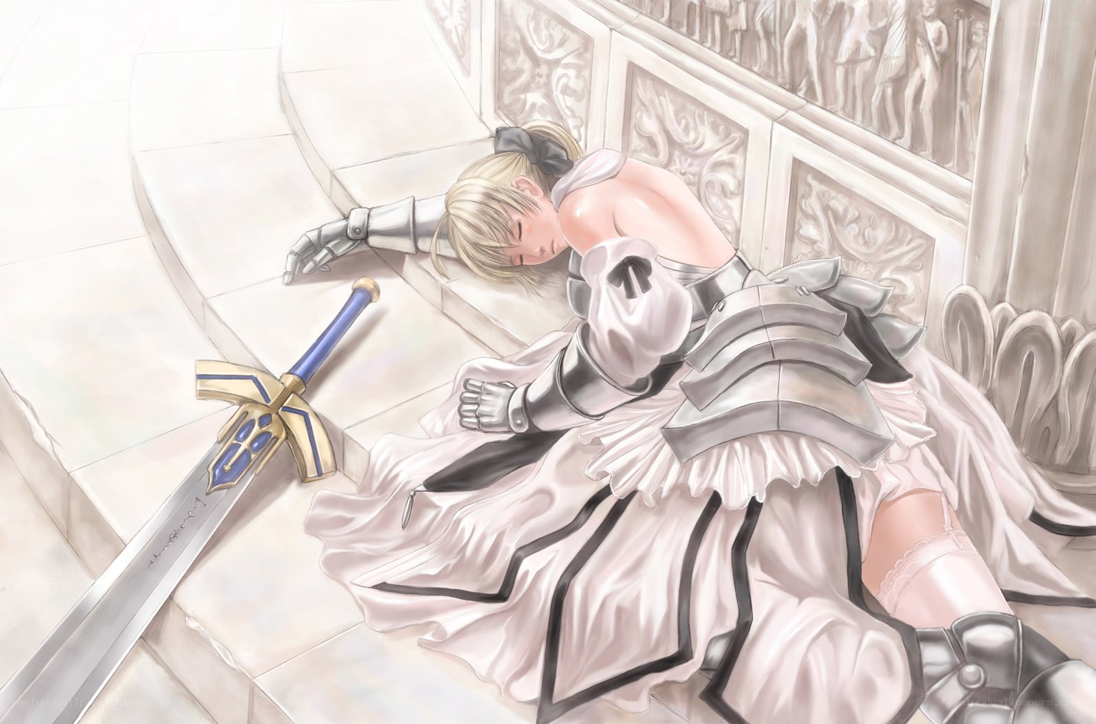 Knight in white armor sleeping