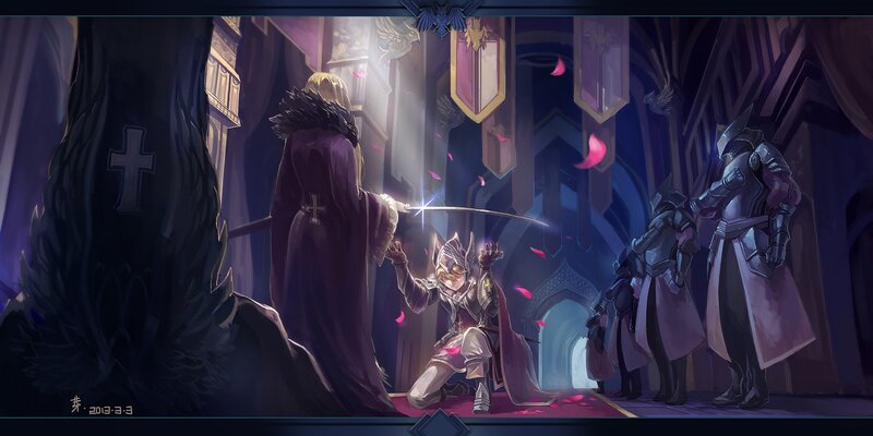Knight Kneeling Before a Figure