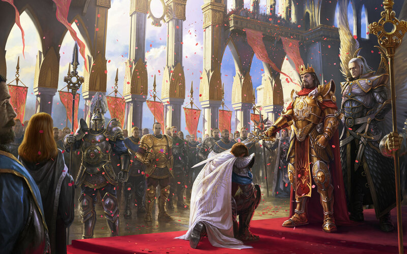 Knight Kneeling Before King — Red