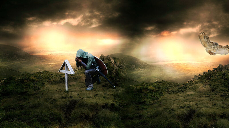 Knight Kneeling on Hill