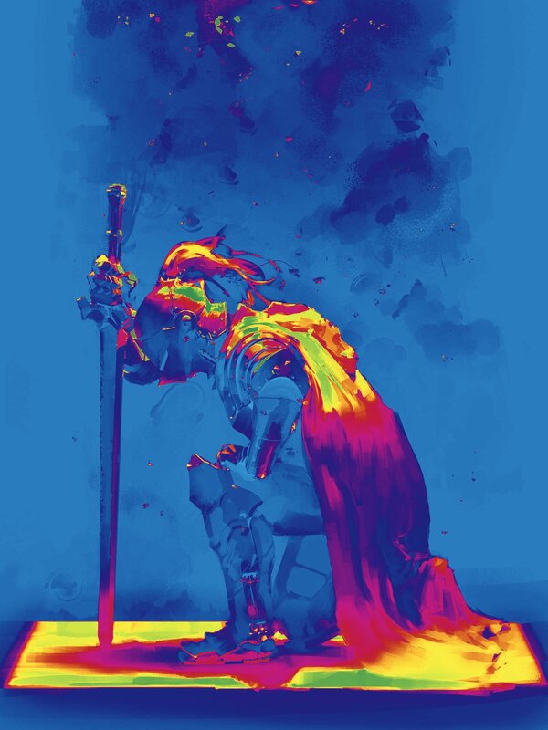 Knight Kneeling with Sword — Blue