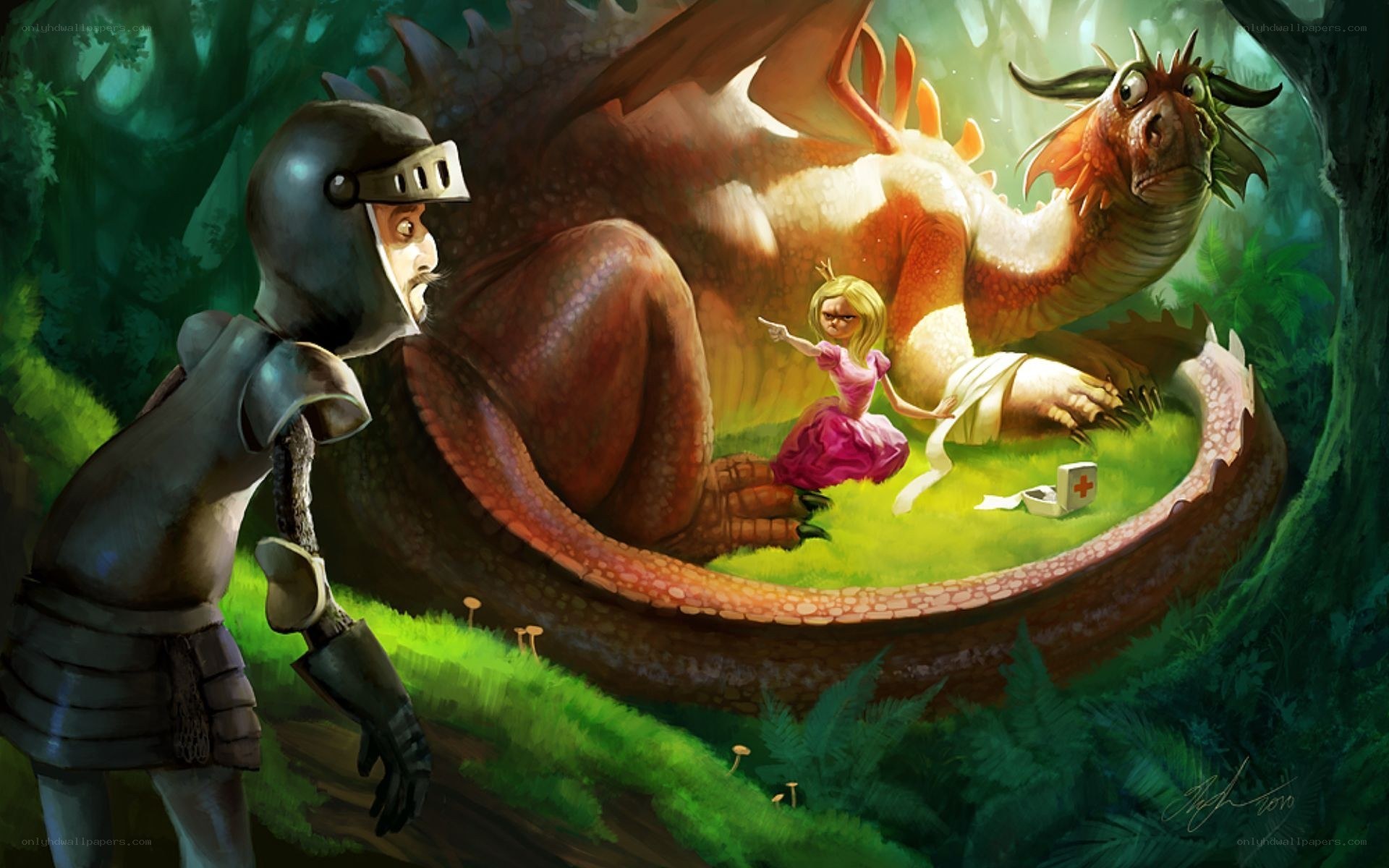 knight meets dragon and princess
