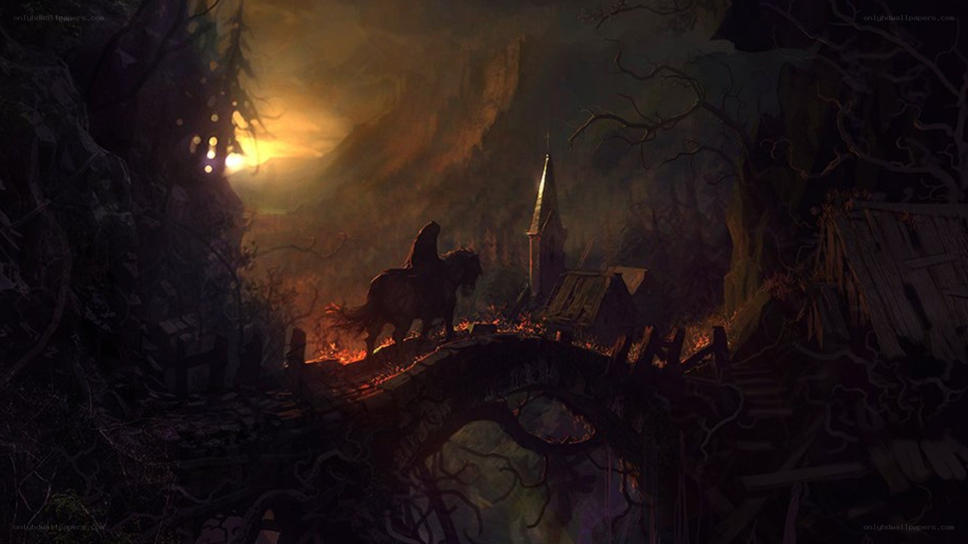 Knight on a bridge at dusk